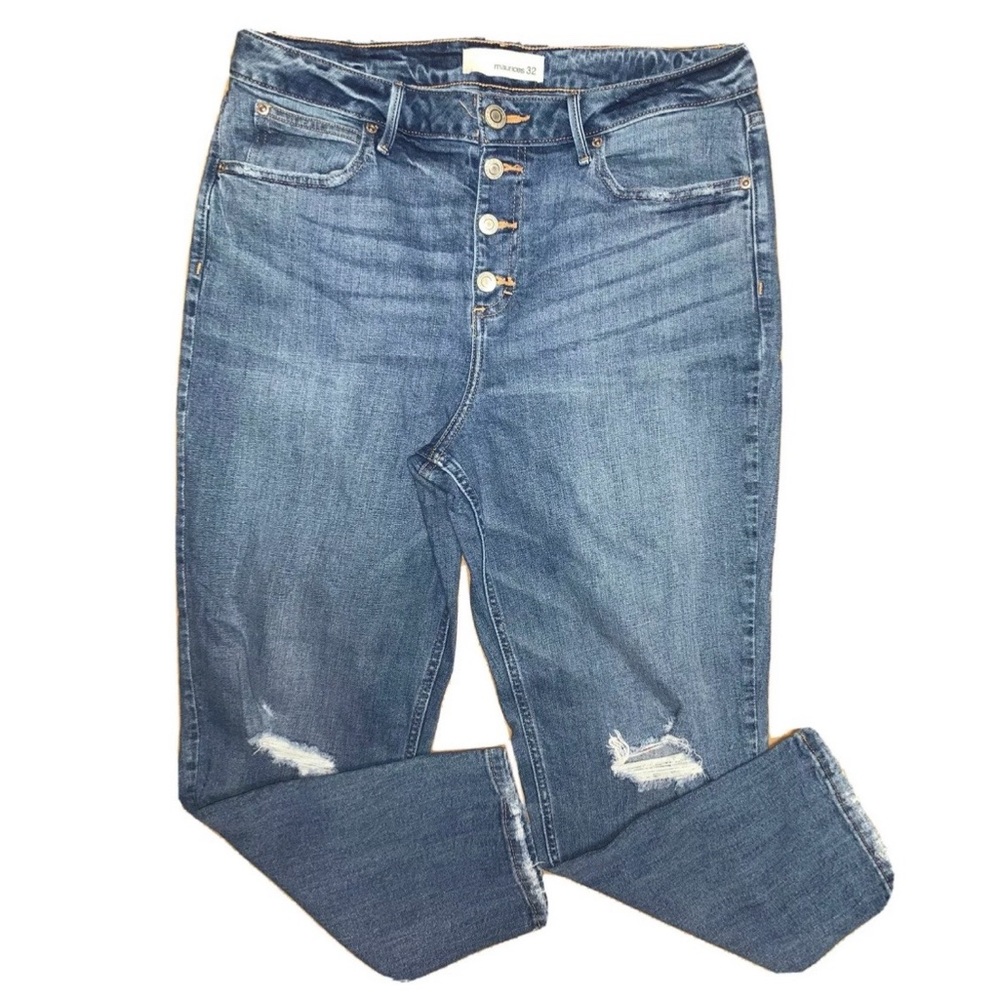 Maurices Women’s 32R (Regular) High Waisted Denim Capris w/ Holes in Knees
